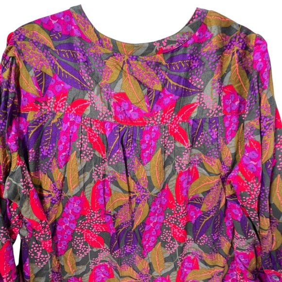 Caffe Marrakesh Peasant Tunic Top Smocked Boho Womens XL Floral Colorful Vibrant - Picture 3 of 10